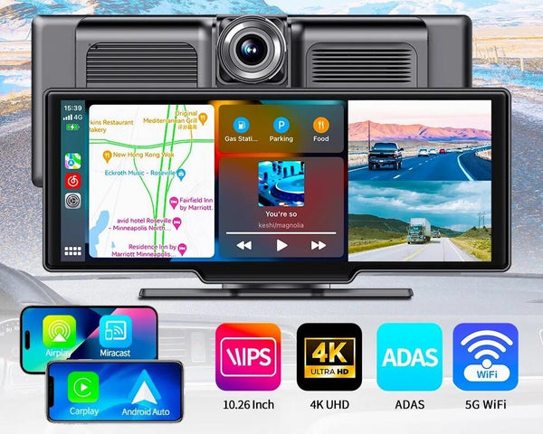 10" Portable Head Unit + Dash Cam + FREE Reverse Camera, GPS Navigation & 64GB TF Card