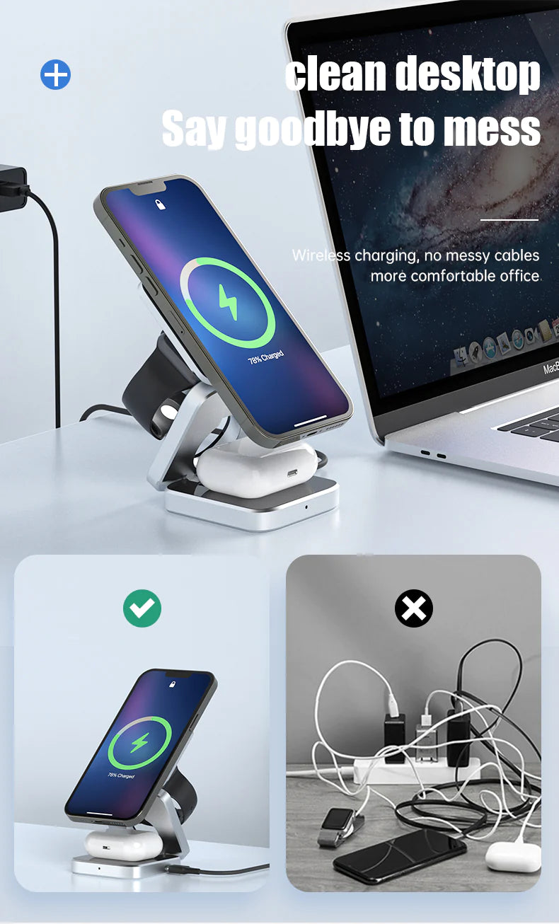 3 In 1 Foldable Magnetic Wireless Charger