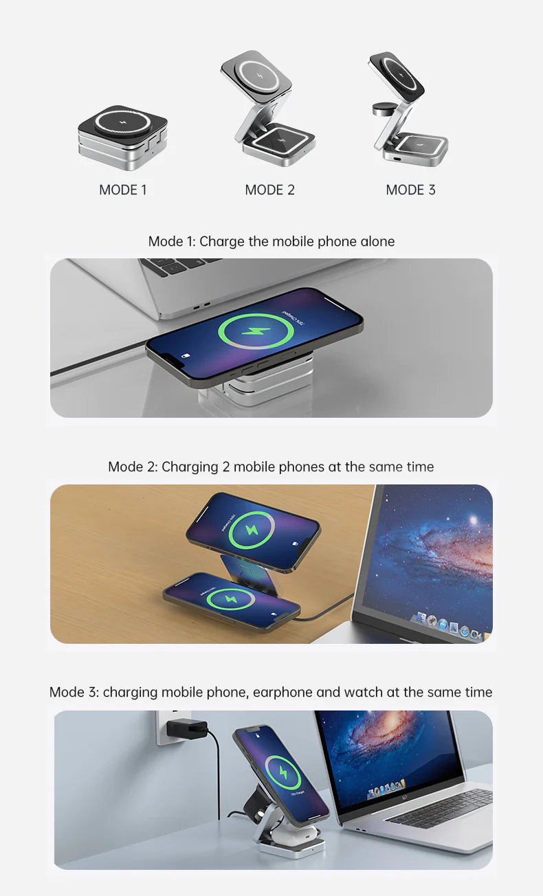 3 In 1 Foldable Magnetic Wireless Charger