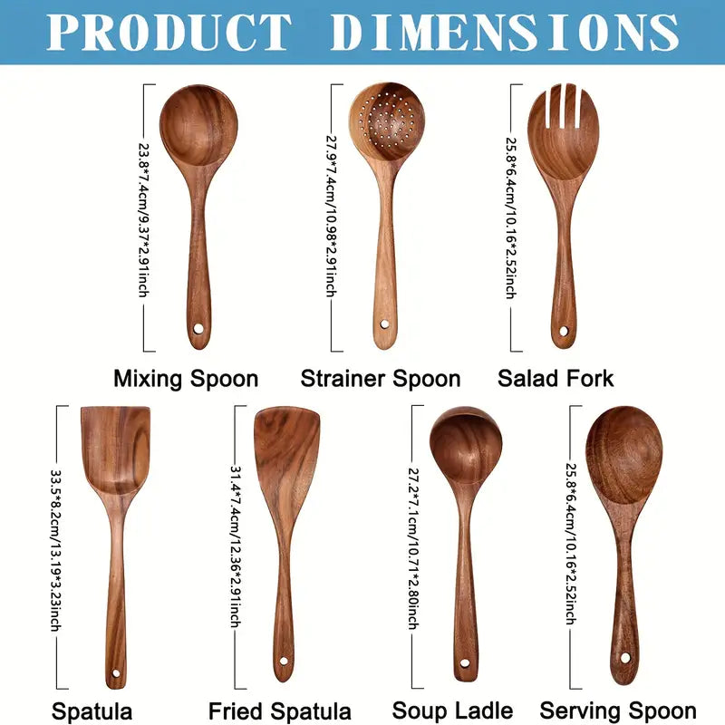 7 Piece Wooden Kitchen Utensils Set