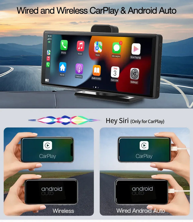 10" Portable Head Unit + Dash Cam + FREE Reverse Camera, GPS Navigation & 64GB TF Card